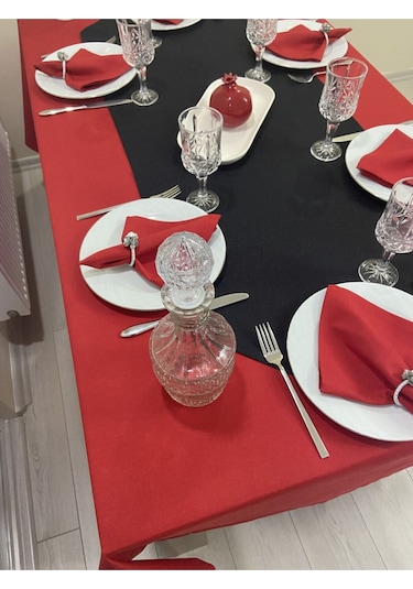 Sıvı Geçirmez Dertsiz Masa Örtüsü Kırmızı 25 Parça Set