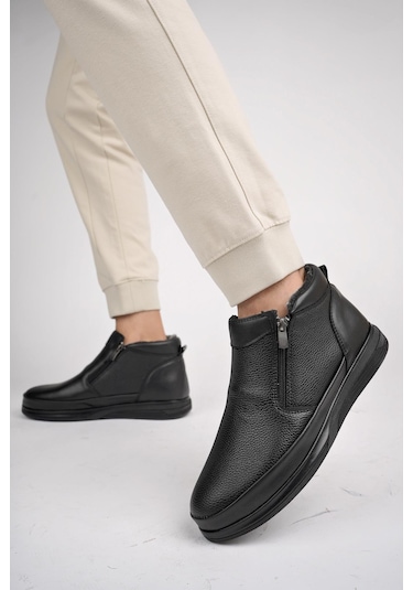 Muggo Davila Garantili Çift Fermuarlı Kürklü Erkek Bot Siyah