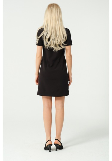 Polo Yaka Mini Elbise Siyah