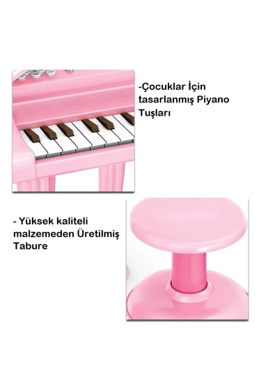 Mikrofonlu, Tabureli Oyuncak Piyano Çocuklar İçin Eğlenceli Müzik