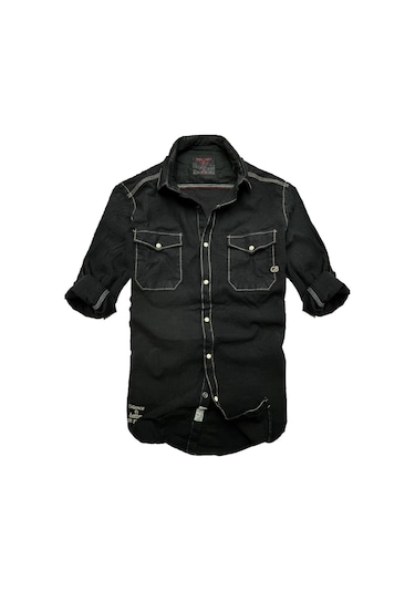 Slim Fit Likralı Esnek Kumaş Çift Cep Kot Gömlek---siyah- Likra-- Renkli