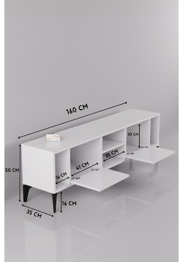 Tv Sehpası 160 Cm Modern Çok Amaçlı Dolaplı Raflı Televizyon Ünitesi Linya Beyaz