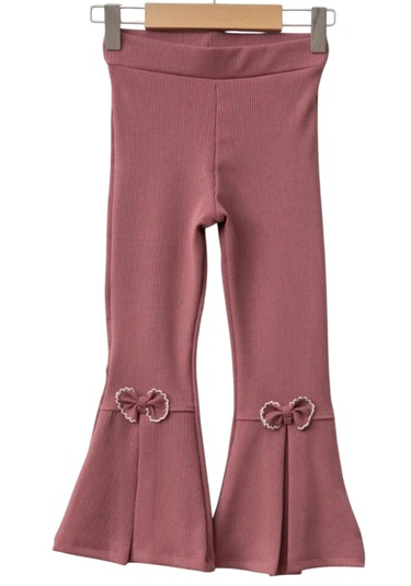 Kız Çocuk Fiyonk Detaylı Gül Kurusu İspanyol Paça Tayt Gül Kurusu