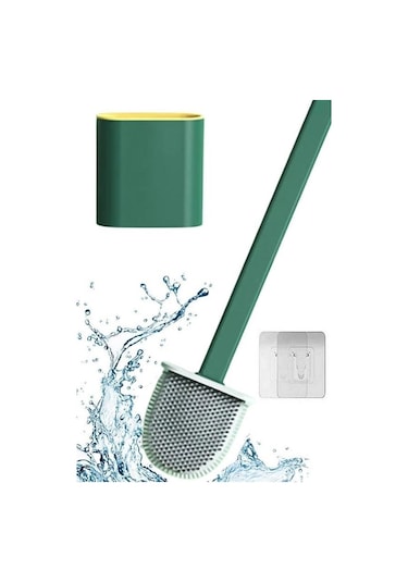 Sıladanal Duvara Monte Edilebilir Kapaklı Askılı Klozet Yumuşak Silikon Başlıklı Tuvalet Fırçası Seti Siyah