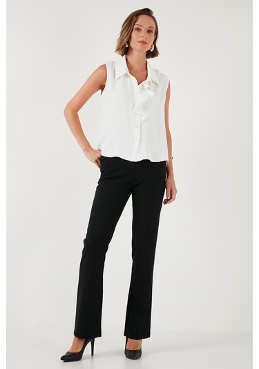 Lela Yüksek Bel Regular Fit Bol Paça Bayan Pantolon 611Pl030W4 Siyah