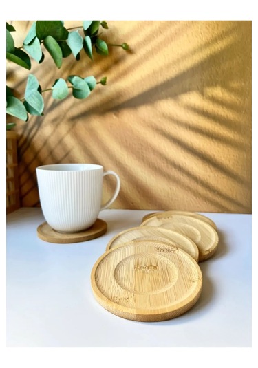 6 Lı Yuvarlak Bambu Bardak Altlığı Seti Doğal, Şık Ve Dayanıklı İçecek Altlığı Bambu