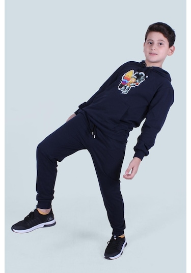 Fyk Kids Kapüşonlu Kanguru Cepli Erkek Çocuk Eşofman Takımı Lacivert