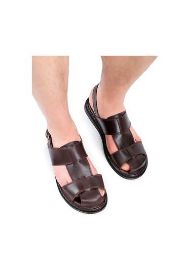 Ducavelli Messina Hakiki Deri Erkek Sandaleti - Hakiki Deri Sandalet - Ortopedik Taban Sandalet - Hafif Deri Sandalet