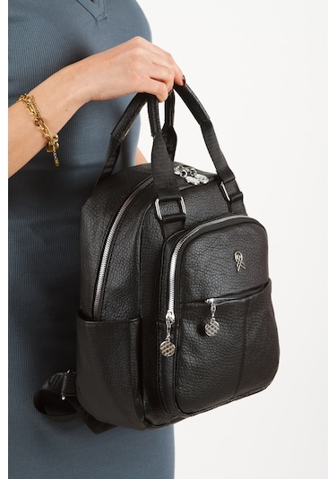 Newish Polo Kadın Deri Monica Sırt Çantası New309 Siyah