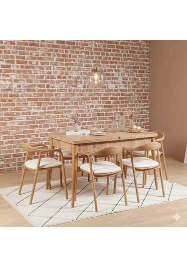 Armone 6 Kişilik Açılır Yemek Masası Takımı Modern Ve Şık Tasarım Naturel Beyaz