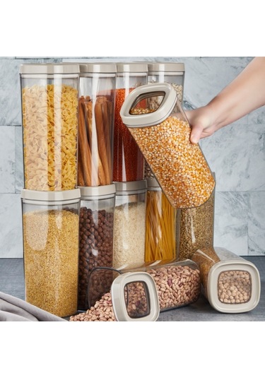 Ceronni Bonny Erzak Saklama Kabı 12li Set 1,8 Lt 1 Lt 600 Ml Bej Bej