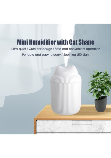 Dianziye Kedi Desenli Mini Nemlendirici - Usb Taşınabilir 220ml Ultrasonik Buhar Atomizer 7 Renk Led Işıklı Sessiz Oda Araç Ev Kullanıma Uygun