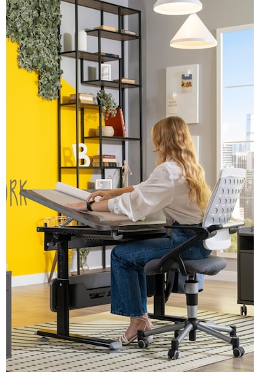 Vega Simple Yükseklik Ayarlı Antrasit Ahşap Masa, Ofis Ve Bilgisayar Masası, Modern Çalışma Masası Antrasit