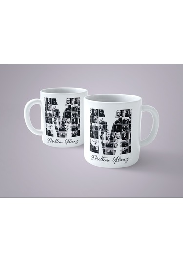 Kişiye Özel İsimli Atatürk Resimleri İle Bezenmiş M Harfi Baskılı Kupa Bardak