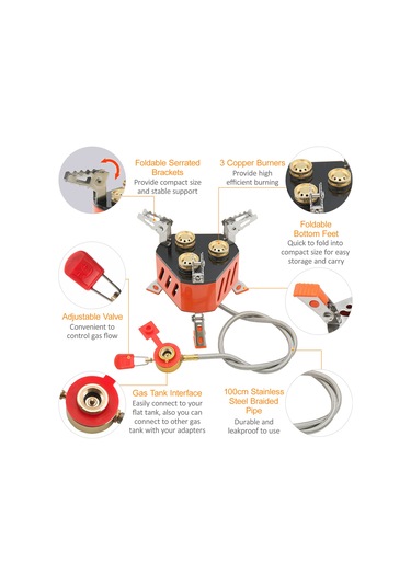 Zyzy-13800w 3 Çekirdekli Katlanabilir Kamp Sobası, Açık,y25938 Turuncu