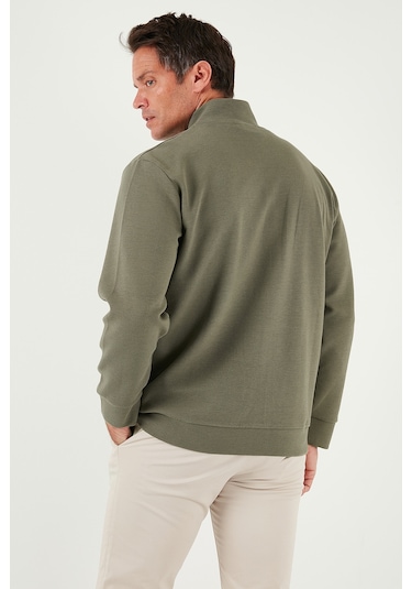 Buratti Pamuklu Regular Fit Dik Yaka Fermuarlı Erkek Hırka 5901077 Haki