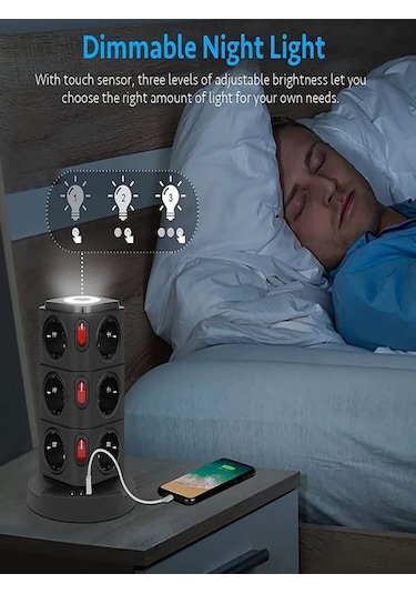 Kule Tipi 3xusb, 12'li Akım Korumalı Priz, Soket 10watt Wireless