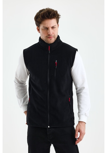 Monox Erkek Tam Fermuarlı Spor Polar Yelek Siyah