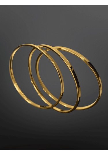 Gold Renk Parlak Ajda Model 316l Çelik Kadın Bilezik Retro & Modern Tasarım 3 Adet Gold