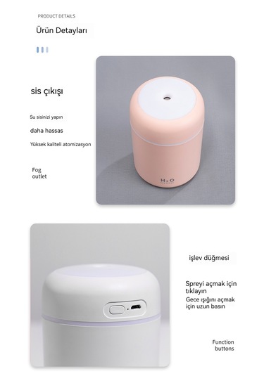 Renkli Hava Nemlendirici Masaüstü Temizleyici- Beyazı