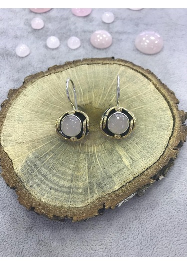 Pembe Kuvars Taşlı Gümüş Küpe 925 Ayar Taş N11.75492