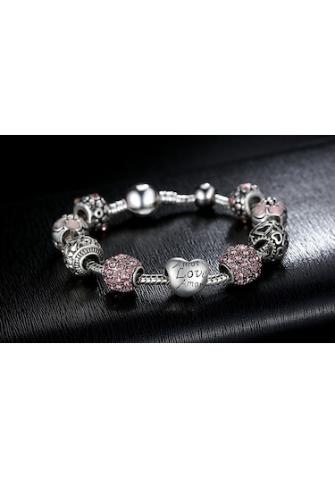 Worldshop 3 Dilde Aşk Charmlı Bileklik Ahşap Kutu Pembe