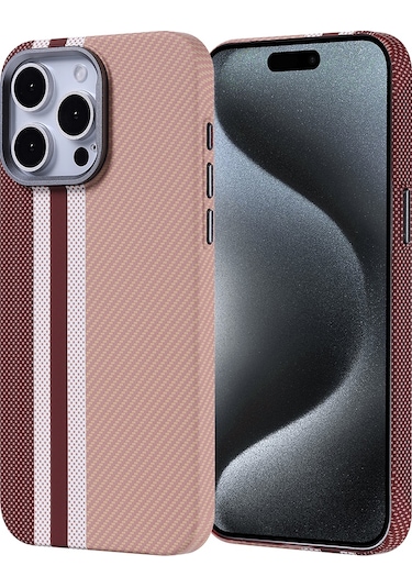 Ardemix İphone Uyumlu 15 Pro Max Kılıf Magsafe Şarj Özellikli Karbon Fiber Görünümlü Nekst Altın