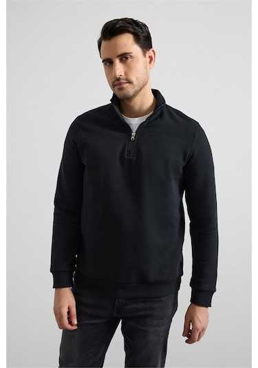 Süvari Siyah Regular Düz Yarım Balıkçı Yaka Sweatshirt Ssw2013700001-s09 Siyah