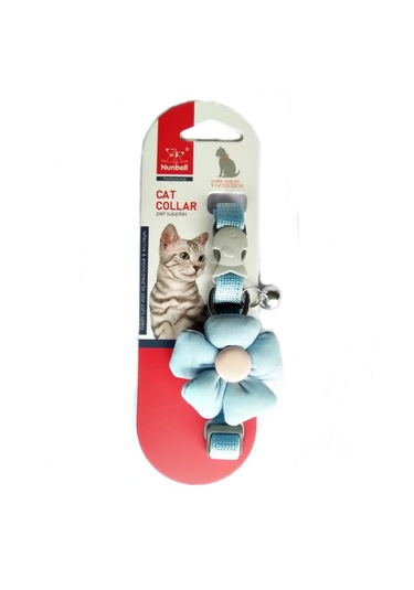 Nunbell Çıngıraklı Çiçekli Kedi Boyun Tasması 23-35 Cm Mavi