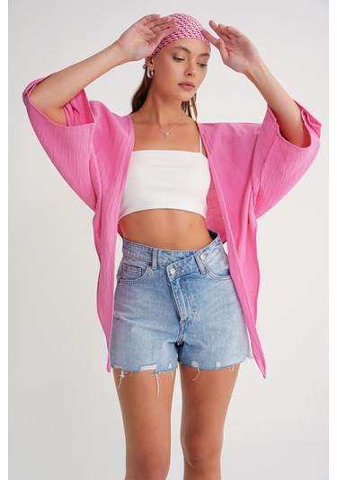 4723 Kadın Önü Bağlamalı Bolero Bluz Pembe Pembe
