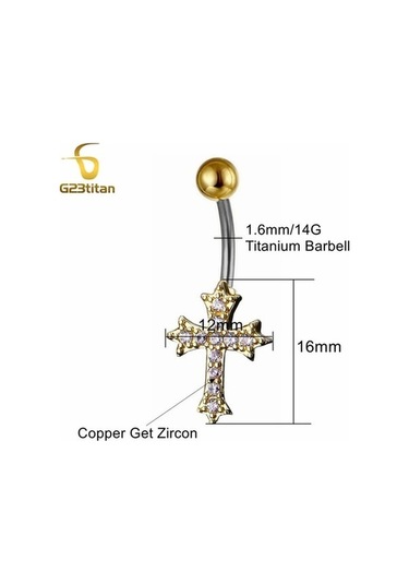 Flybuy Altın Gümüş Zirkon Çapraz Sembol Kavisli Titanyum Navel Ring, 1.5cm, Göbek Yüzük, Dini Tasarım, G23titan Marka, Paslanmaz Çelik Ve Titanyum, Erkek/kadın, Moda Aksesuar Gümüş