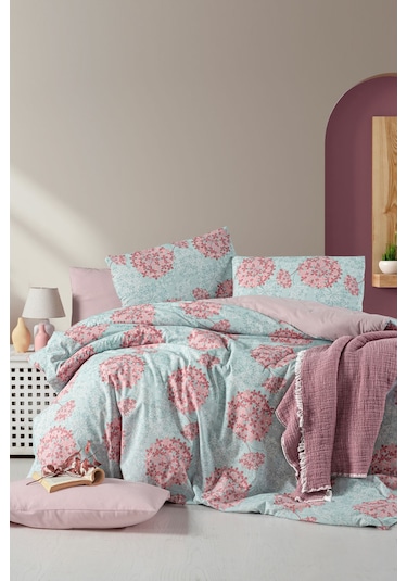 Lastikli Çarşaflı Tek Kişilik Nevresim Elegant Mint Mint Mor