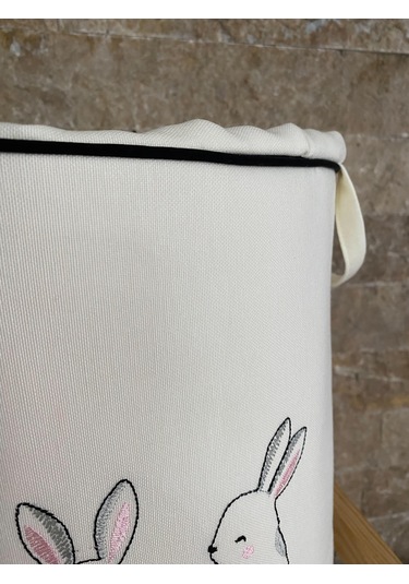 Hs Hometex Tavşan Nakışlı Bez Kirli & Oyuncak Sepeti Krem