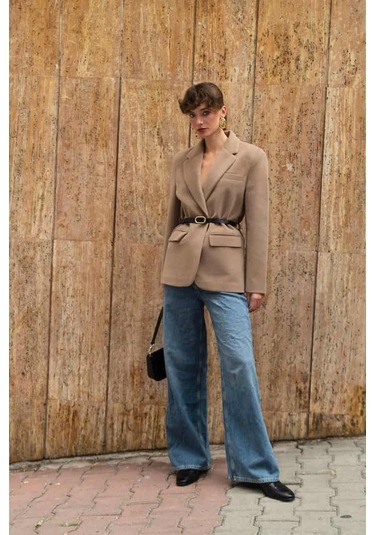 Premium Kalite Tay Tüyü Blazer CAMEL