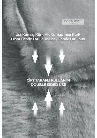 Kürk Yatak Örtüsü Çift Kişilik Dolgulu Peluş Yumuşak Çift Taraflı Yorgan 3 Parça Loria Gri Gri