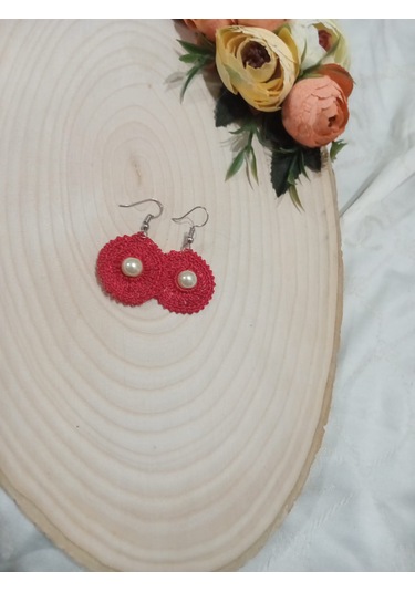 El İşi Örgü Küpe Kırmızı