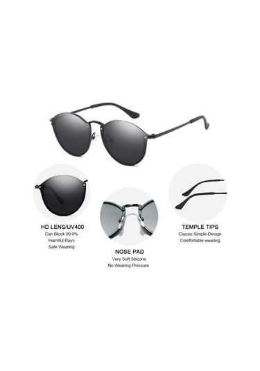 Yuvarlak Güneş Gözlüğü Erkek Kedi Gözü Vintage Metal Sürüş Erkek Güneş Gözlüğü Siyah Gözlük Uv400 Siyah Siyah