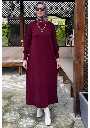 Yağmur Triko Elbise Bordo Normal