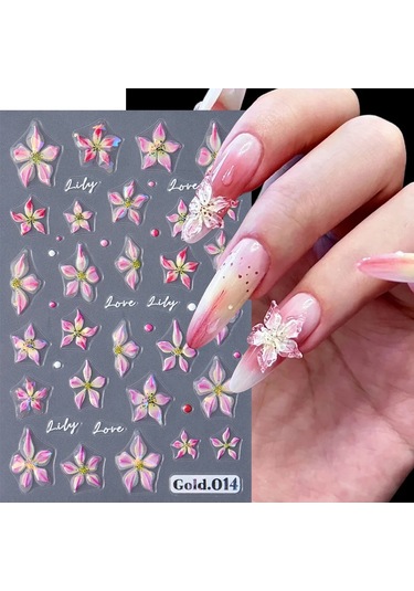 5d Etiket Zambak Çiçeği Tırnak Çıkartmaları Jöle Nail Art Süslemeleri Akrilik Yapışkanlı Jel Kaydırıcılar Yaz Çıkartmalar Manikür Aksesuarları Gökyüzü Mavi