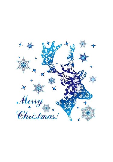 Pazly 5 Yaprak Noel Dekorasyon Çıkartması Cam Pencere Mavi Elk Statik Süsler 20x30cm 5pcs-05