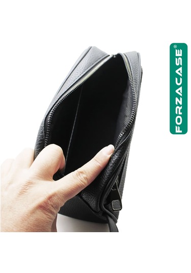 Unisex Suni Deri 2 Gözlü Günlük Tıraş Makyaj El Çantası - Fc706 Siyah