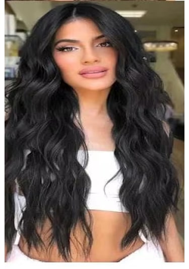 Caş Dekorasyon Isıya Dayanıklı Yıkanabilir Yarımay Çıt Çıt Saç 1 Siyah-dalgalı-60cm-110 Gr+2 Adet Yan Çıtçıt Saç Siyah