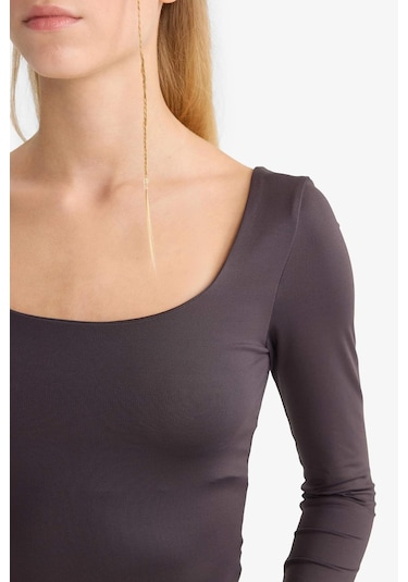 Defacto Coool U Yaka Uzun Kollu Çıtçıtlı Bodysuit F8042ax25aubn549 Kahve