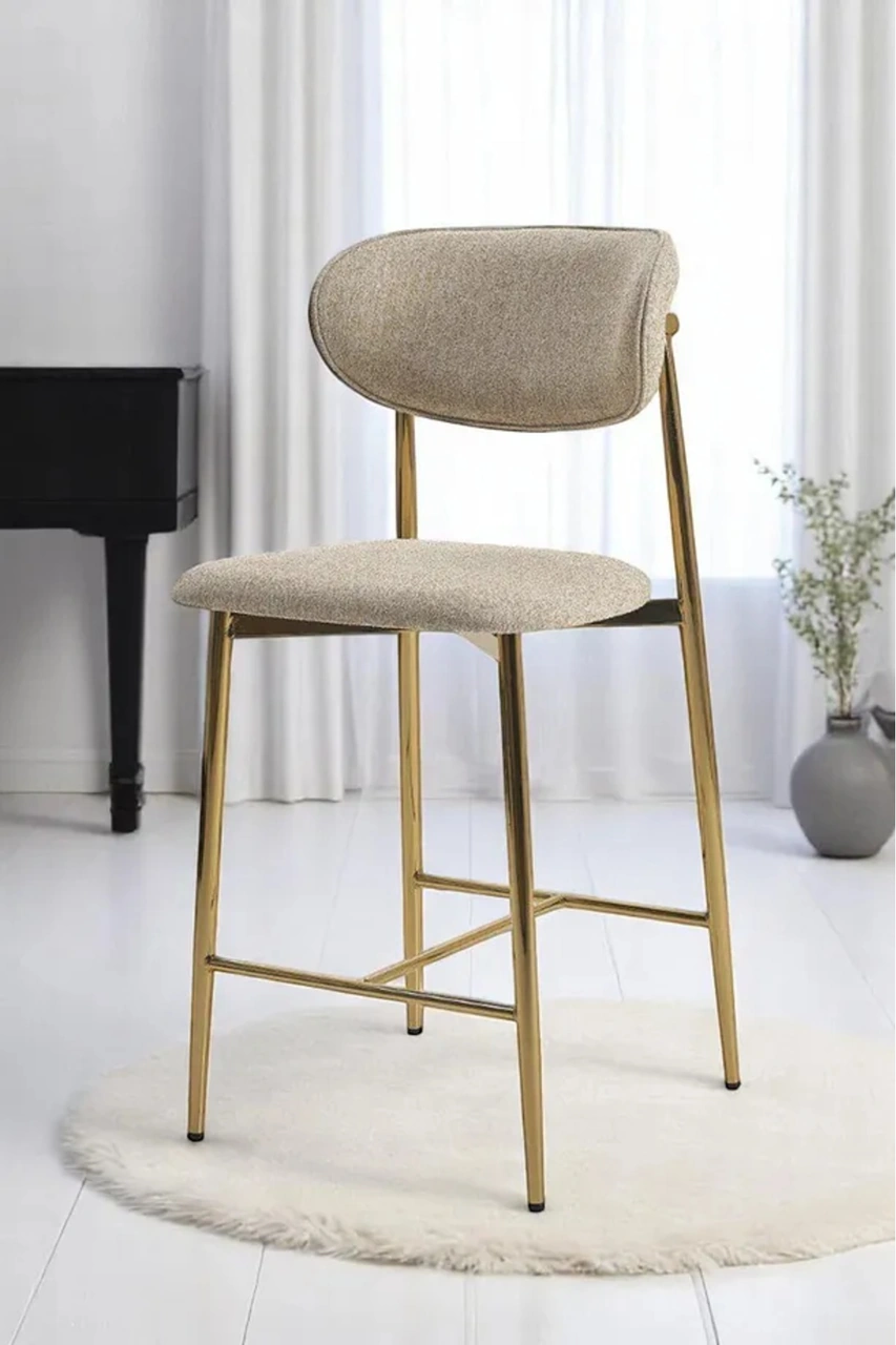 Dengema Laila 1 Adet 65 Cm Ada Mutfak Bar Sandalyesi Krem Renkli Kumaş Gold Metal Ayak Krem - Gold