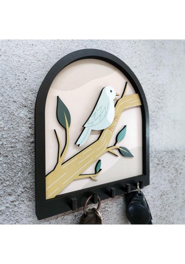 Ağaç Dalında Kuş Katmanlı Tasarım Duvar Askılık Anahtarlık Duvar Dekoru