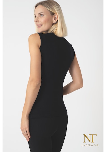 Nt Underwear Kadın Bambu Balıkçı Yaka Sıfır Kol Body Hafif, Rahat Ve Şık Siyah