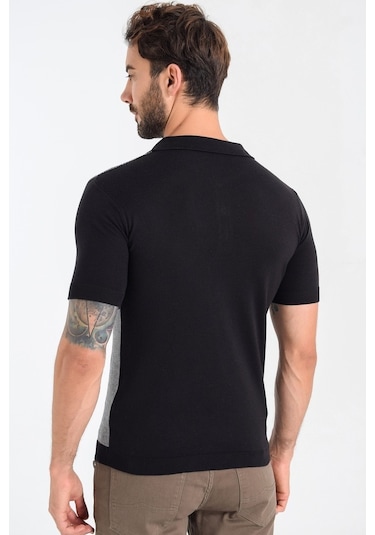 Heyss Kısa Kollu Polo Yaka Desenli Erkek Triko Siyah