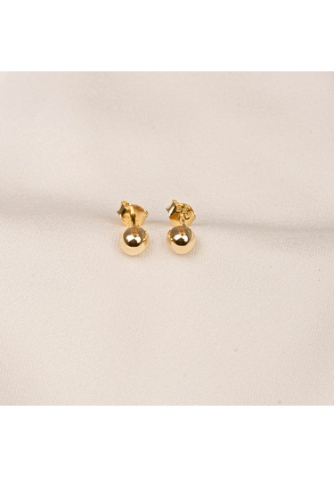 Altın Küpe - 14 Ayar Altın Minimal Top Küpe Sarı