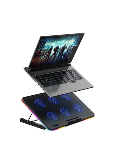 Oyuncu RGB Ledli Notebook Soğutucu Stand 6 Fanlı Yükseklik Ayarlı
