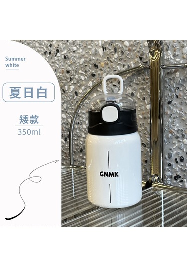 Velvettides Siyah Ve Beyaz Minimalist İnce Rüzgar Yüksek Değerli Termos Bardak Pipetli Paslanmaz Çelik Bardak Küçük Taşınabilir Kız Çocuk 1 Bardak